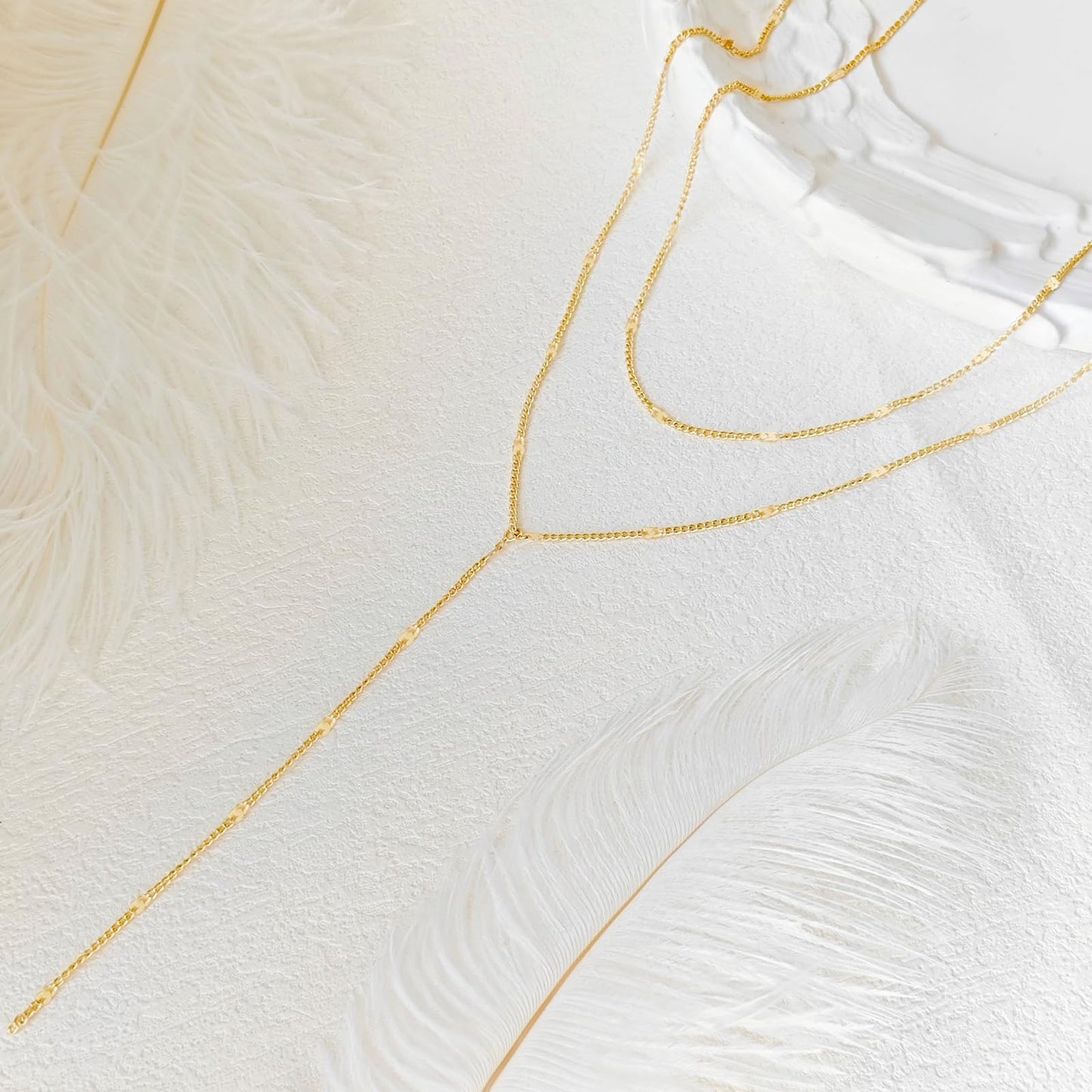 LULII Dainty Long Gold Necklaces for Women Trendy Lariat Y Necklace 14K Gold Plated Layered Chain Drop Necklaces Y-Shaped Necklace Jewelry Gift