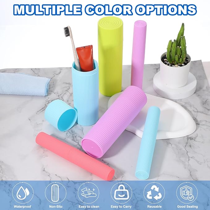 uxcell 2Pcs Travel Toothbrush Case, 7.9x1.2x1.2 Portable Travel Toothbrush Holder with Streak, Plastic Toothpaste Container for Bathroom, Gym, Business Trip, Camping, Pink