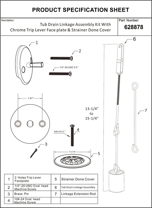 Tub Drain Linkage Assembly with Trip Lever and Strainer Done Cove, Fit for Trip Lever Bath Tub Waste and Overflow Drain by Artiwell
