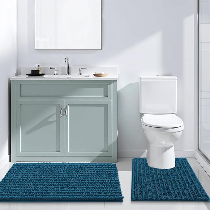 Arotive Luxury Chenille Bathroom Rug Mat, Extra Soft Thick Absorbent Shaggy Bath Rugs, Non-Slip Machine Wash Dry, Plush Bath Mats for Bathroom, Shower and Tub, 50x30, Peacock Blue