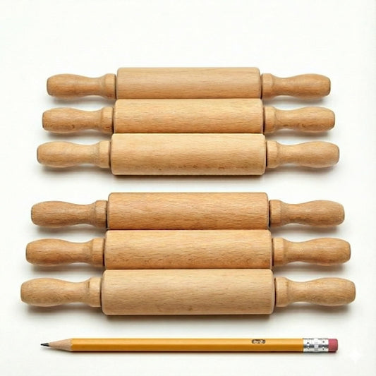 8-Inch Premium Kids Mini Rolling Pins (6-Pack) Splinter-Free, Non-Stick Hardwood for Baking, Sensory Crafts, Play-Doh, Clay, Therapeutic Fine Motor Skills for Toddlers, Great Gift for Children
