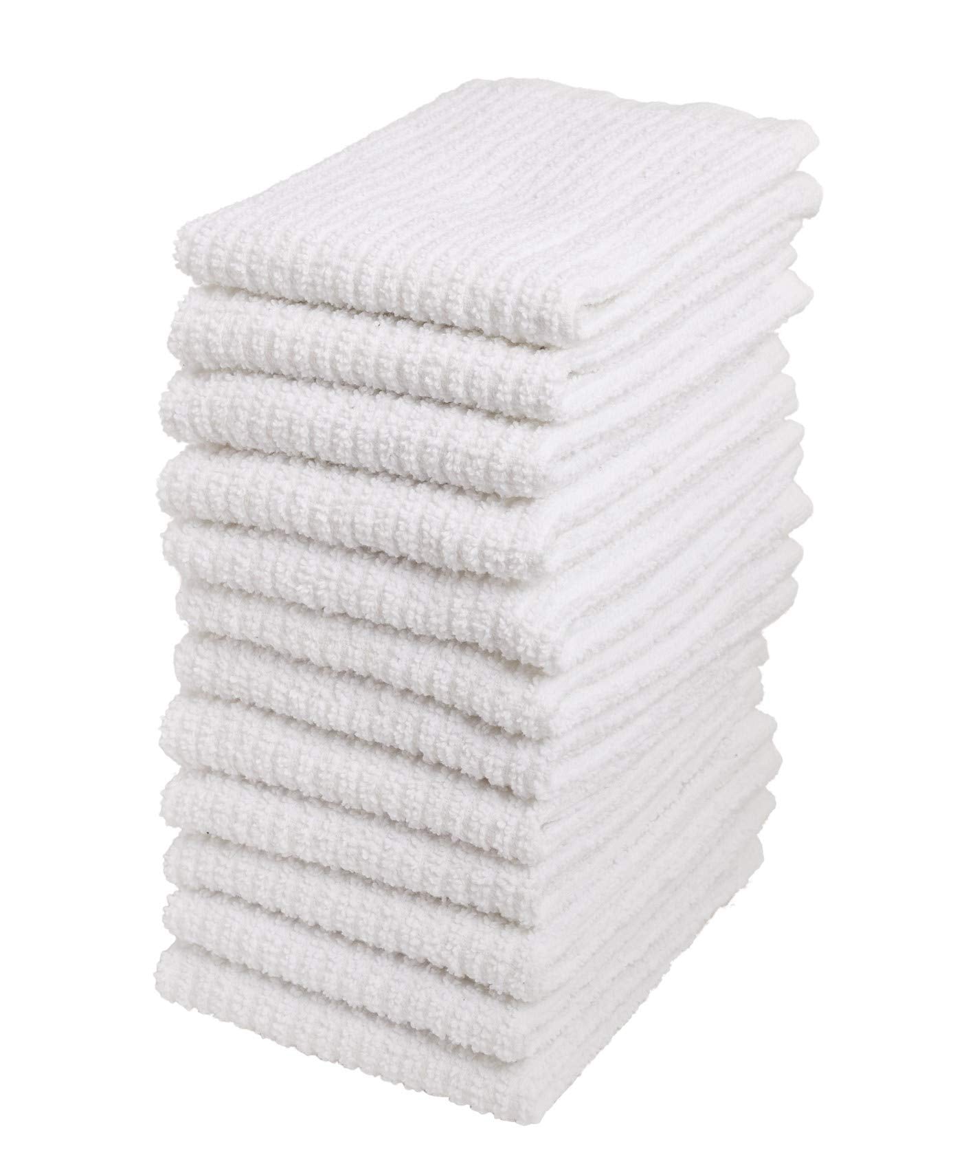 Living Fashions Bar Mop Cleaning Kitchen Dish Cloth Towels,100% Cotton, Machine Washable, Everyday Kitchen Basic Utility Bar Mop Dishcloth Set of 12, White