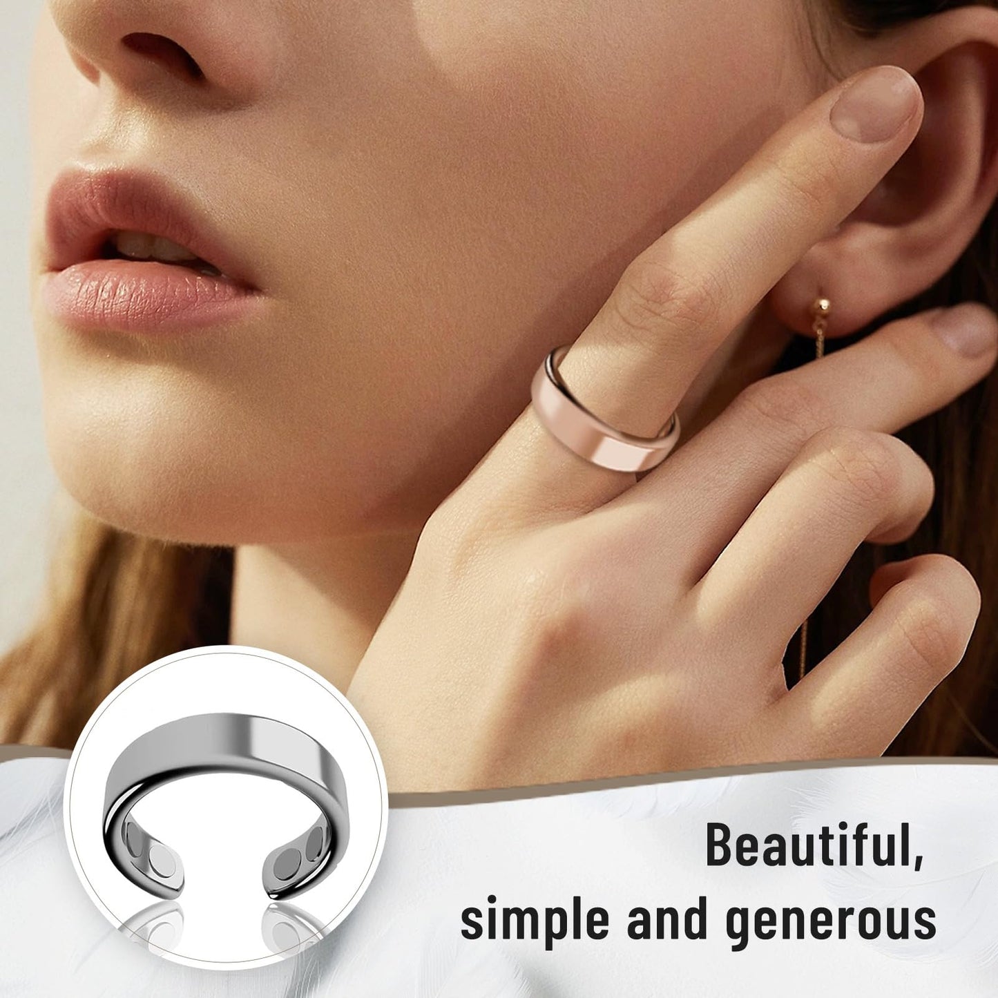 IENRGJ Magnetic Rings for Women/Man, Vayro Ring, Adjustable Stainless Steel Rings, Classic Open Design Black/Silver/Rose Gold/Gold (Rose gold)