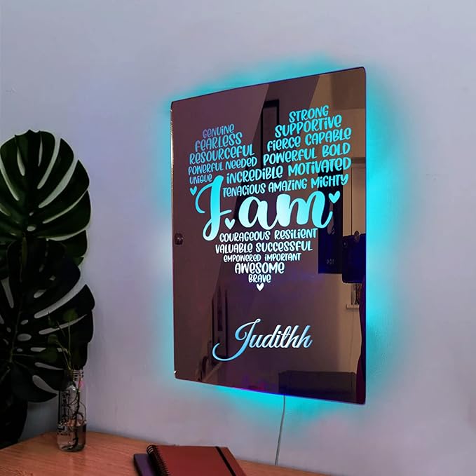 Personalised Name Affirmation Mirror Neon Sign, Custom Acrylic Positive Affirmations Wall for Kids Affirmations Hanging, Men Women Kids Inspirational Inspirational Positive Quotes Sayings Wall Decor (Style 4)