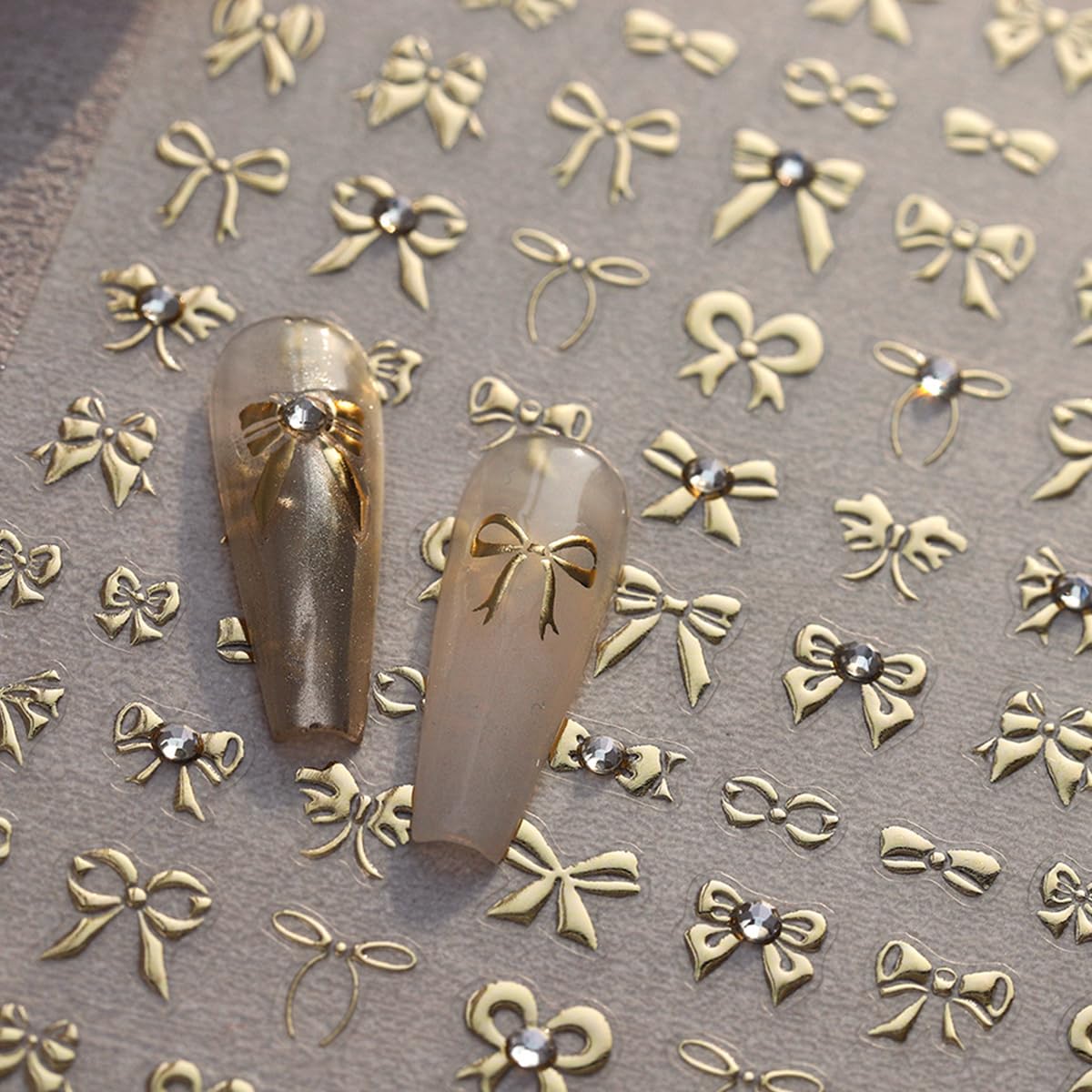 Gold Bow Nail Stickers for Nail Art Coquette Bow Nail Decals with 3D Rhinestone Design Bows Stickers for Nails Self Adhesive Nail Art Supplies Charms for Women Girls DIY Manicure 1 Sheet
