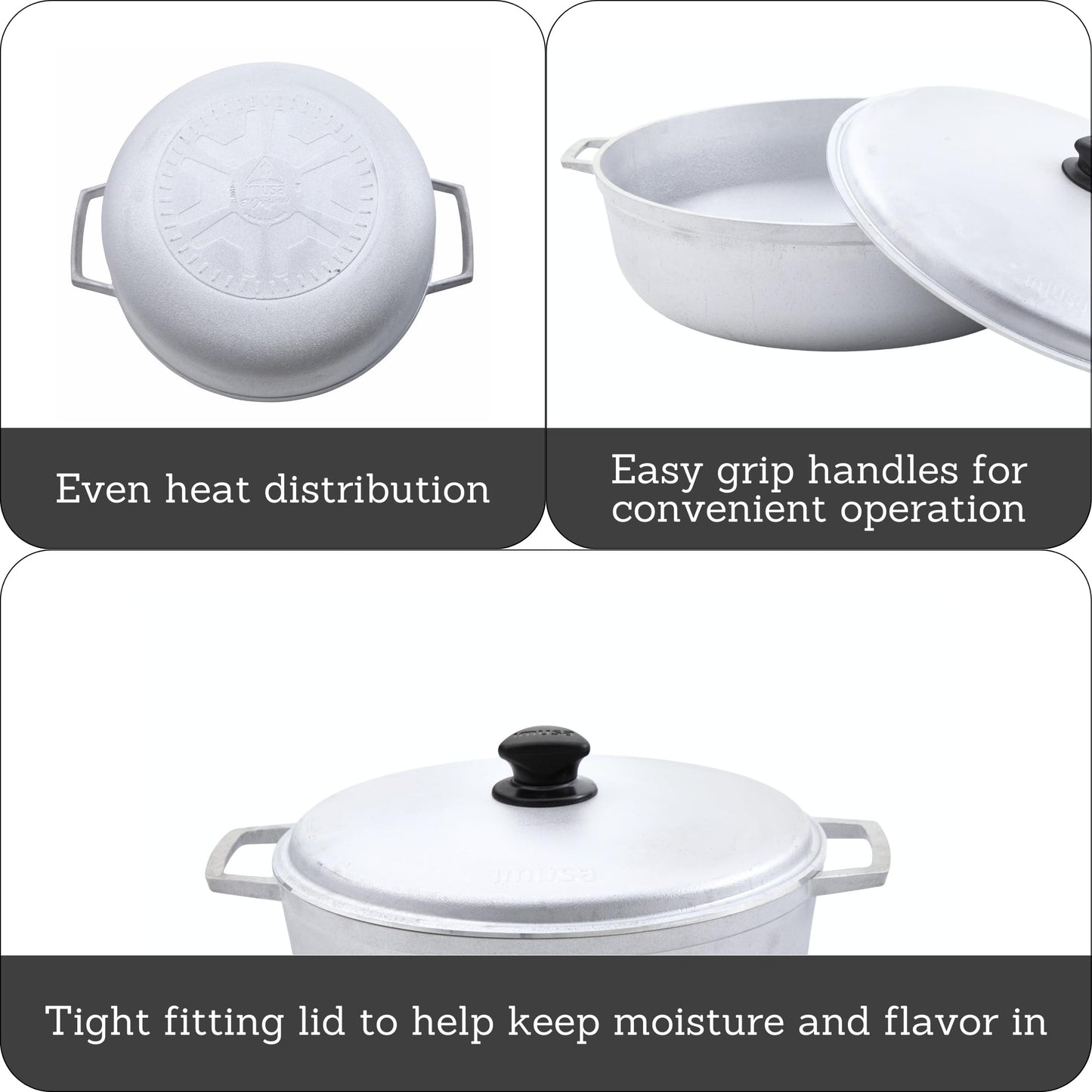 IMUSA 7.5 Quart Traditional Natural Made in Colombia Caldero with Lid for Cooking and Serving,Silver