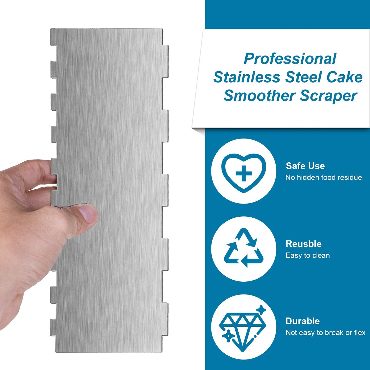 3 Pieces Stainless Steel Cake Scraper 10 Inch and 9 Inch Large Double Sided Patterned Edge Stripe Edge Smoother Scraper Cake Decorating Comb Pastry Cutter for Butter Mousse Cream Decoration