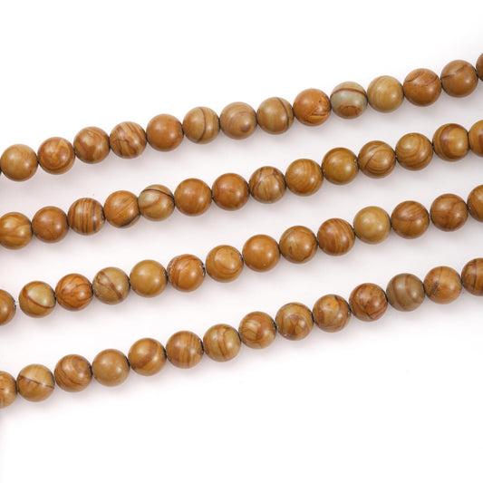 8mm 45pcs DIY Natural Woodgrain Jasper Stone Beads Round Healing Crystal Gemstone Loose Beads for Jewelry Making Handmade Bracelet Necklace