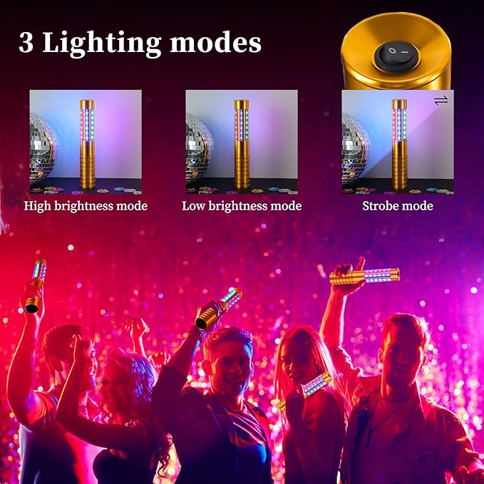 6 Pieces RGB LED Strobe Baton Light Rechargeable Bottle Service Sparklers Stick Reusable Champagne Bottle Handheld LED for Club Stage Nightclub Party Concert Event Bar Outdoor - Gold