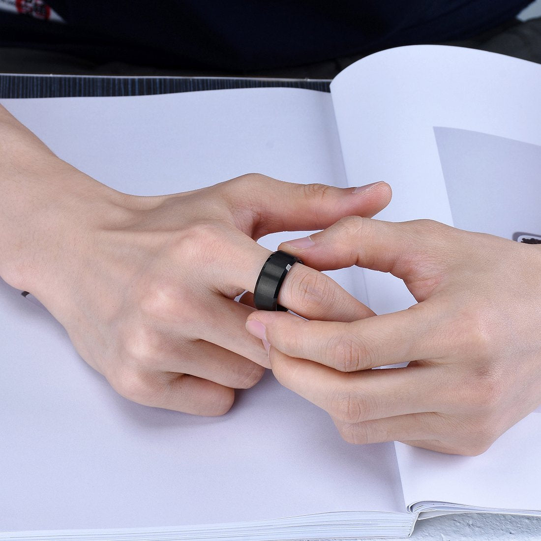 King Will 10mm Men's Black Wedding Ring - Brushed Matte Surface, Beveled Polished Edge, Comfort Fit Size 10
