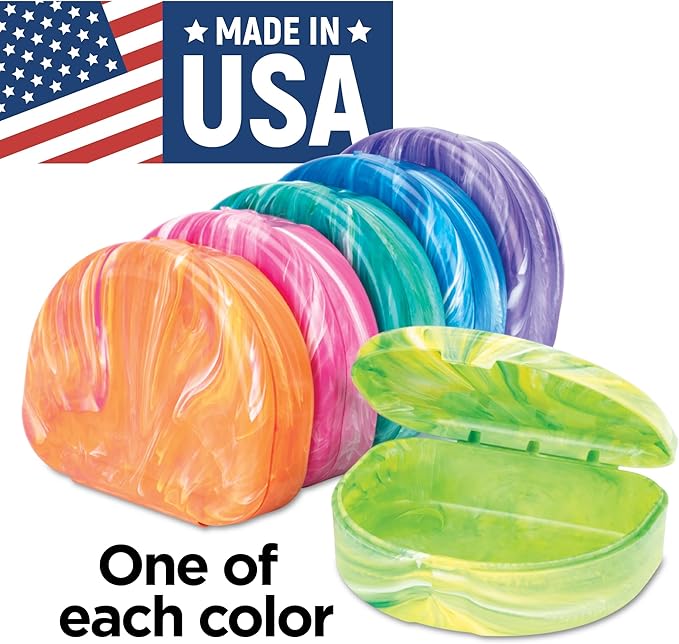 Practicon Brights Marble Retainer Cases, Clear Aligner Case, Dental Orthodontic Retainer Boxes, Mouth Guard Holder, 6 Pack