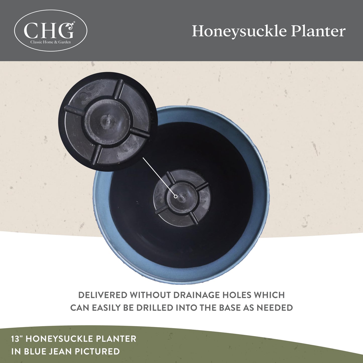Classic Home and Garden by Growscape Honeysuckle Resin Planters - Lightweight Indoor & Outdoor Plant Pots - UV-Resistant Plastic Flower Pots - Pot Planters for Flowers & Herbs (15" Ocean Blue)