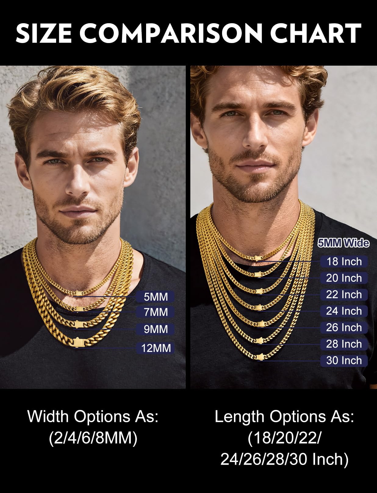 Bandmax 5MM Cuban Chain Necklace 14K Gold Plated Mens Choker Chain Necklace Cadena De Acero Inoxidable Para Hombre Miami Link Chains 18 Inch Gift for Men