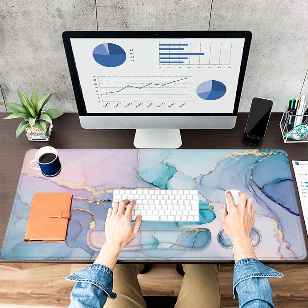 LATEEFAH Desk Mat, Mouse Pad with Wrist Rest, 4-in-1 Large Mouse Pads for Desk, Ergonomic Mouse Pad and Keyboard Wrist Rest Gaming Keyboard Mat for Office, Home