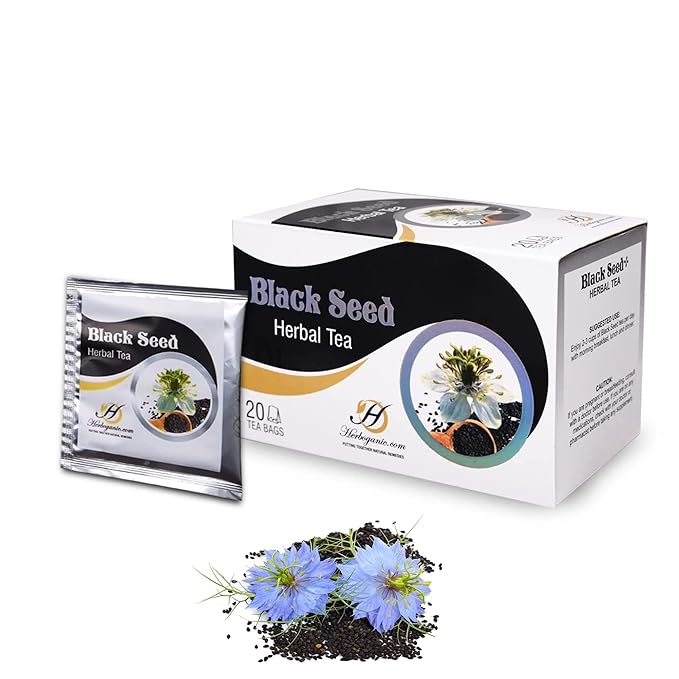 HERBOGANIC Black Seed Herbal Tea - Digestion Support and Immune Boost | Refreshing and Delicious Blend | Natural Ingredients | 20 Tea Bags
