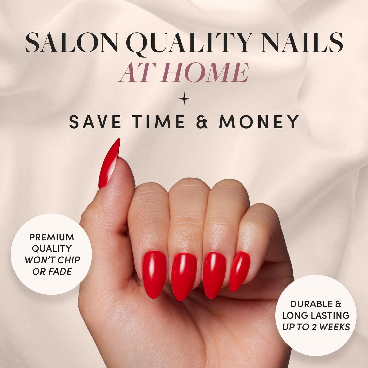 Glamnetic Press-On Nails Bundle - Pistachio Crème, Fairy Dust & Fiery Red | Short Almond Mint Blue French Tips with a Glossy Finish | Short Oval Beige-Pink False Nails with a Metallic Finish | Bright