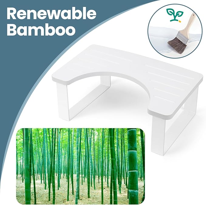 Bathroom Stool,Bamboo Toilet for Bathroom,Toilet Stools,Potty for Pooping,Poop Stool,Toilet Step Toddler,Portable Squatting Pan with Dual Anti Slip Design,Stain,Scratch,CrackProof(White)