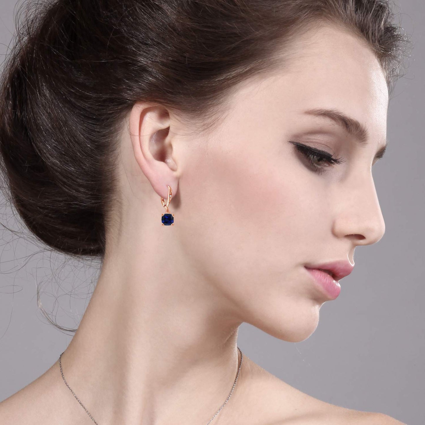Gem Stone King Drop Dangle Earrings For Women | 7MM Cushion Cut Gemstone Birthstone and Diamond | 925 Sterling Silver | Jewelry Gift for Mom Wife Her | Created Sapphire-September | Rose Gold