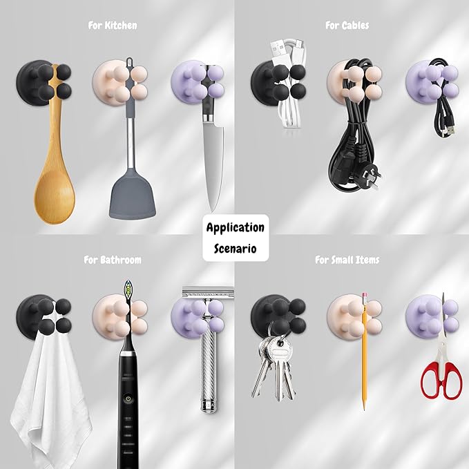 4Pcs Silicone Toothbrush Holders for Bathrooms,Waterproof Self Adhesive Multifunctional Hook for Hanging Towel Key Plug Cable for Bathroom Kitchen Living Room Office PurpleGreenPinkYellow