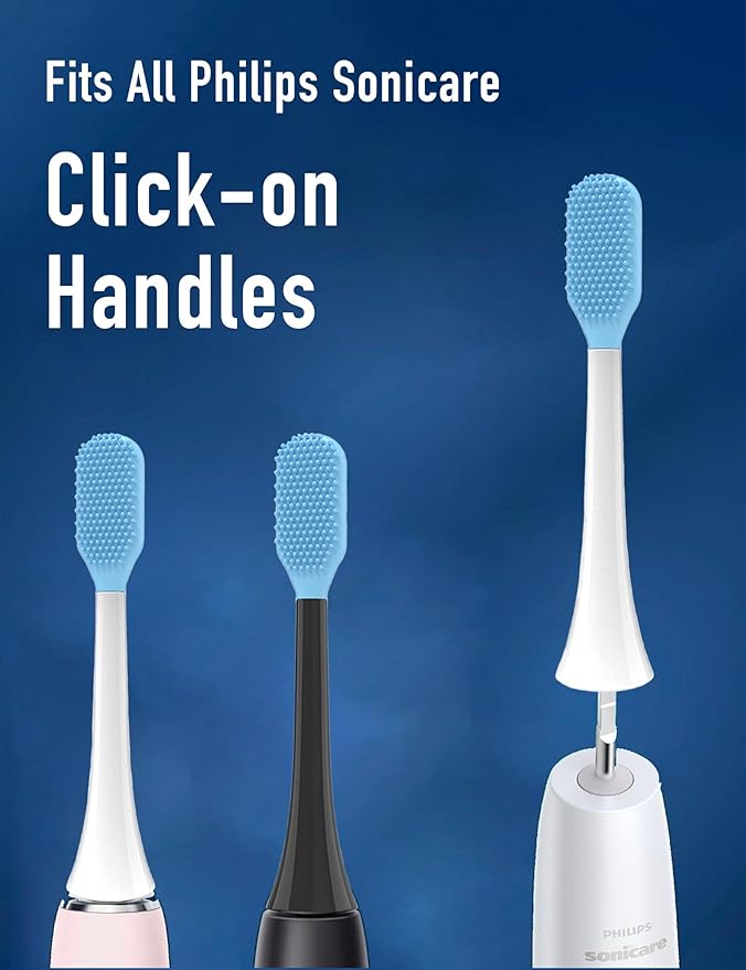 Tongue Scraper Heads Compatible with Philips Sonicare Click-On Handles – Gentle & Effective Tongue Cleaner, Fresh Breath, 3 Pack, Replacement Brush Heads (White, one Size)