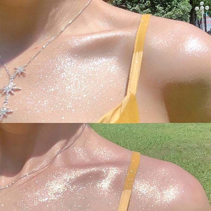 Metallic Silver Highlighter Spray, Loose Shimmer Powder High Gloss Makeup Mist for Body, Face, Hair, Long Lasting Glitter Hairspray for Festive Party, Stage Shows, Nightclubs, Bar