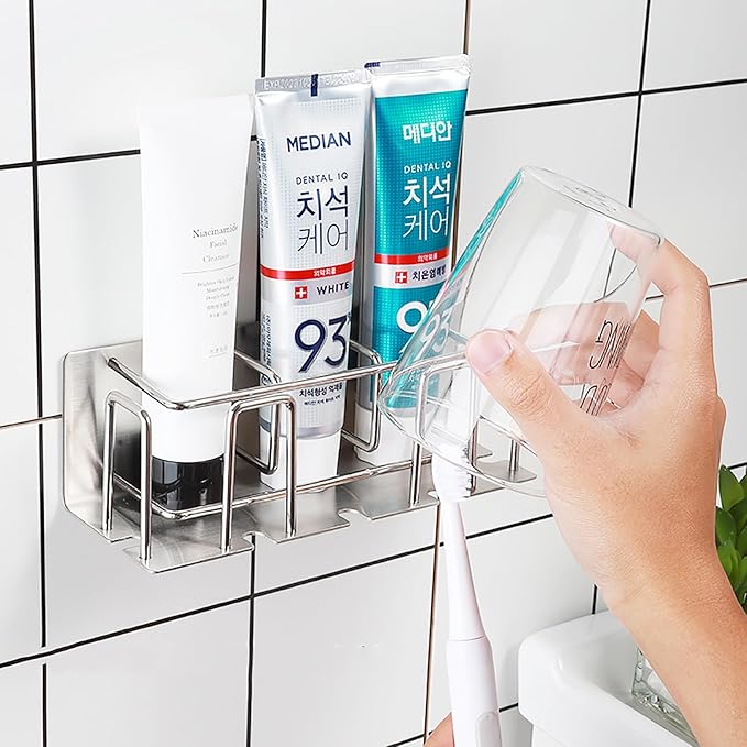 HANZE Toothbrush and Toothpaste Holder Wall Mounted – Space-Saving Bathroom Organizer (Black)