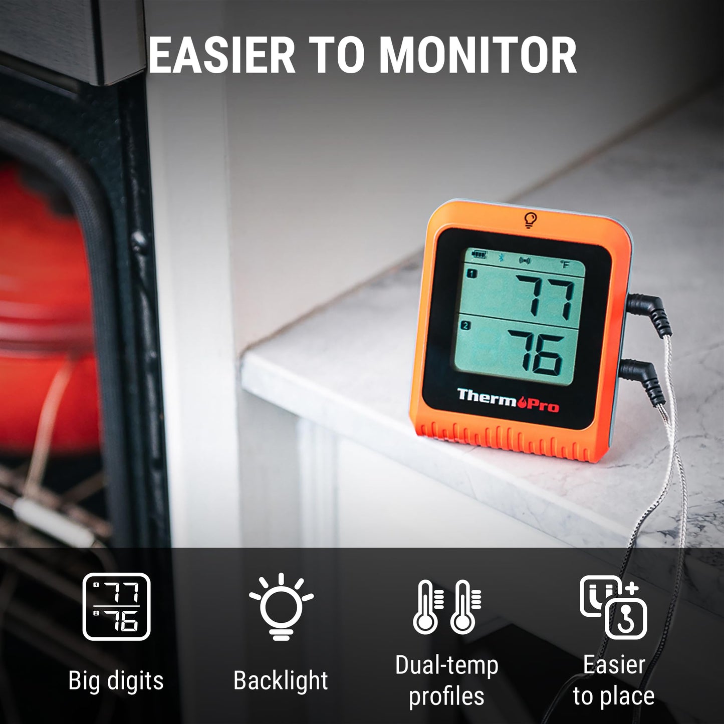 ThermoPro 650 ft Wireless Meat Thermometer Digital for Grilling and Smoking, 2 Probes Bluetooth Meat Thermometer for Cooking Turkey Fish Beef, Rechargeable Smoker Accessories for BBQ Oven