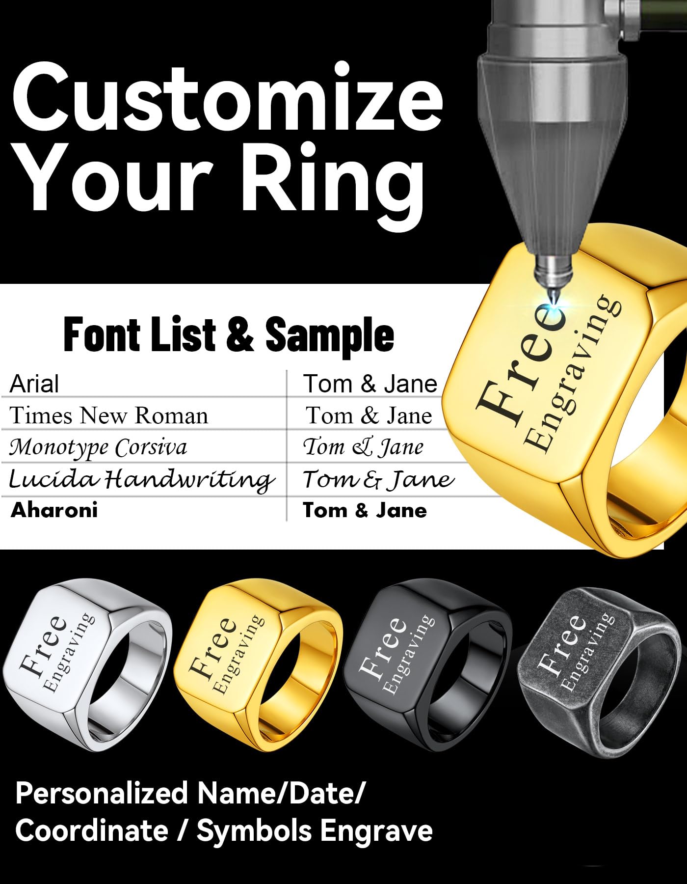 ChainsHouse Personalized Signet Biker Rings Solid Polished 18K Gold Ring for Men, Size 13