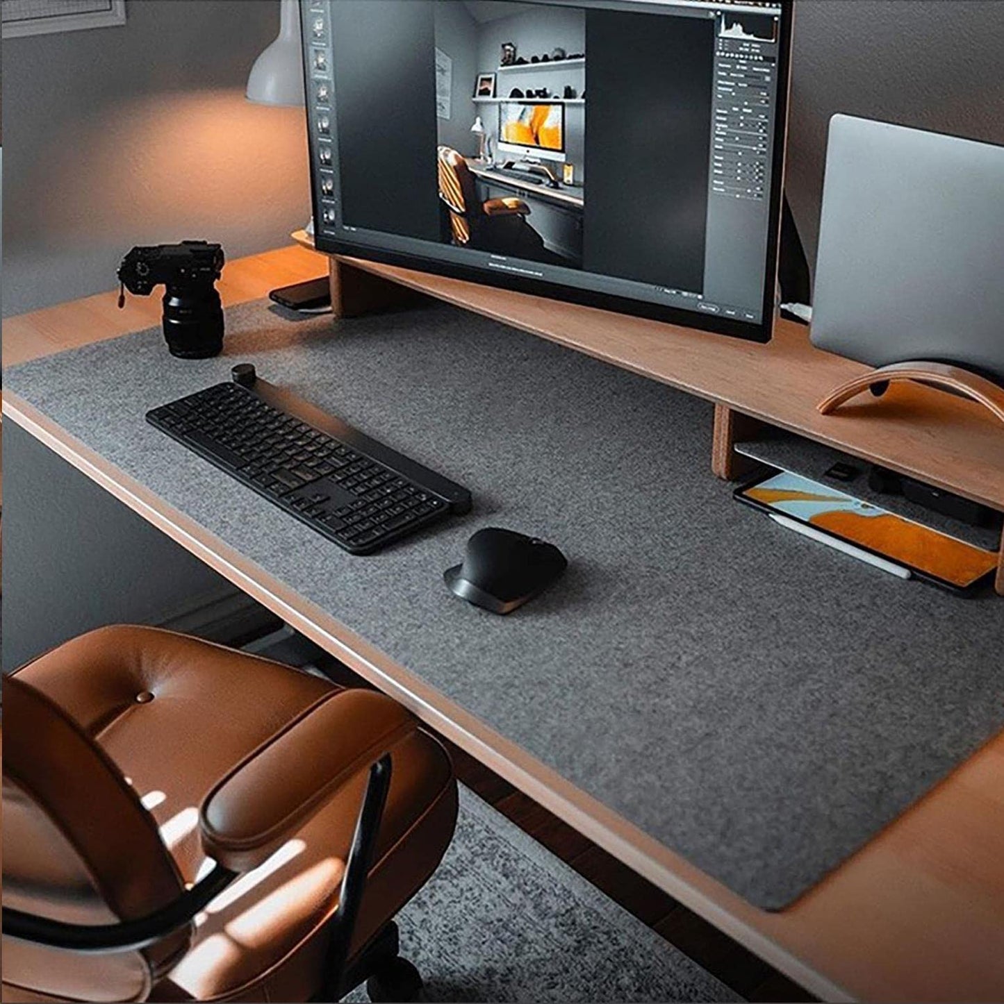 Felt Desk Mat | Computer Mat for Desk(36x12Inches) | Large Felt Mouse Pad and Keyboard Mat | Desk Protector for Office | Dark Gray