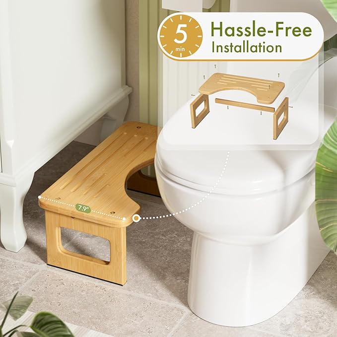 AmazerBath Bamboo Toilet Stool, Squat Potty Stool for Adults, Non-Slip Pooping Stools for Bathroom, Portable Potty Step Foot Stools for Kids, Assembly Required, 6.8''
