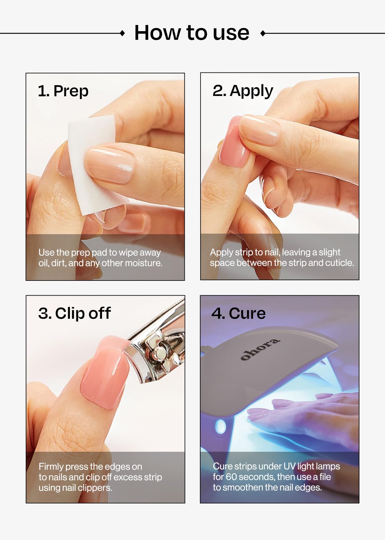 ohora Semi Cured Gel Nail Strips (N Glazed Donut) - Extended Size Range, Works with Any Lamps, Salon-Quality, Long Lasting, Easy to Apply&Remove - Includes 2Prep Pads, Nail File&Wooden Stick