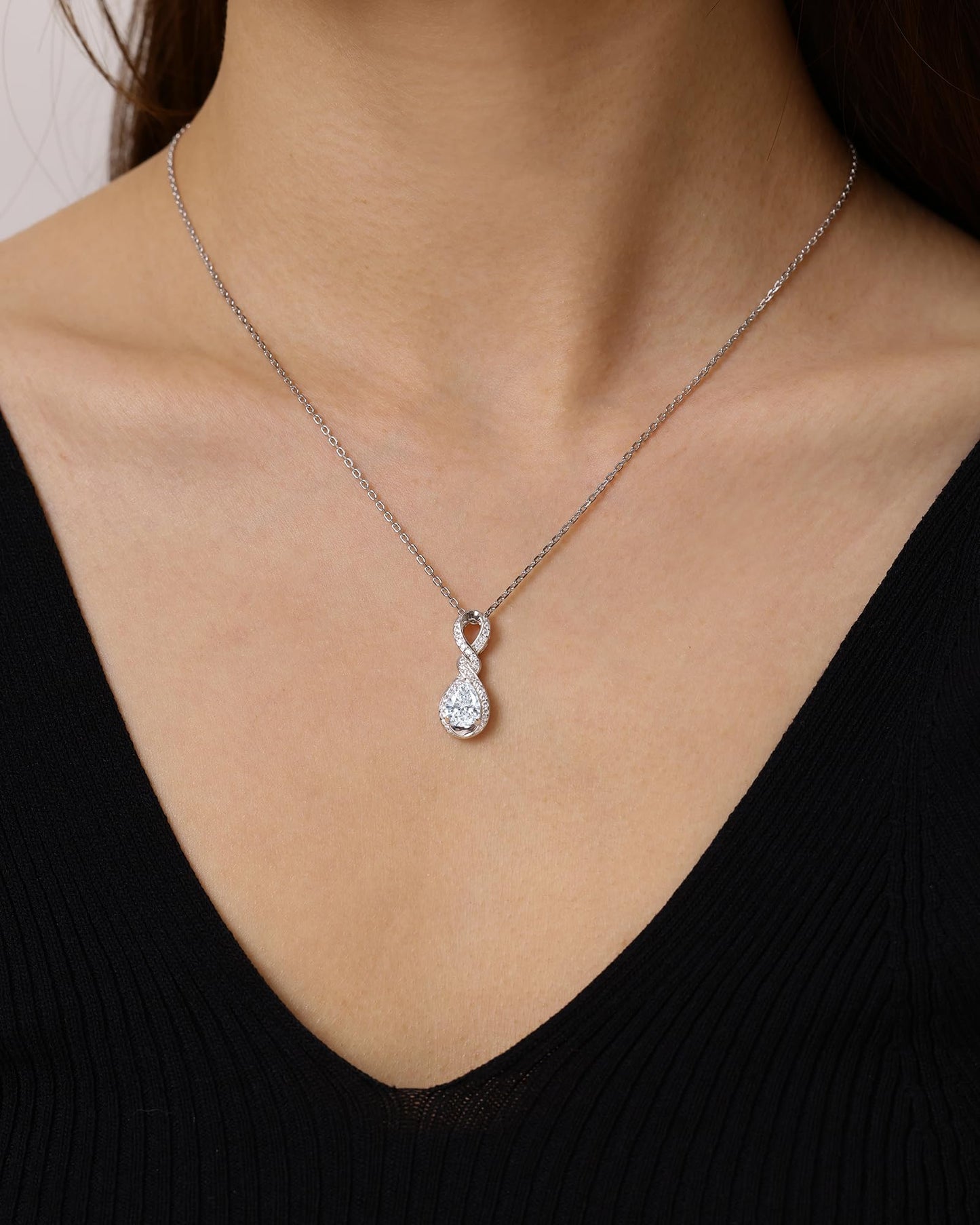 FANCIME Simulated Diamond Necklace April Birthstone Necklace Cubic Zirconia Sterling Silver Dainty Infinity Knot Pendant Jewelry Anniversary Birthday Graduation Mothers Day Gifts for Women Mom