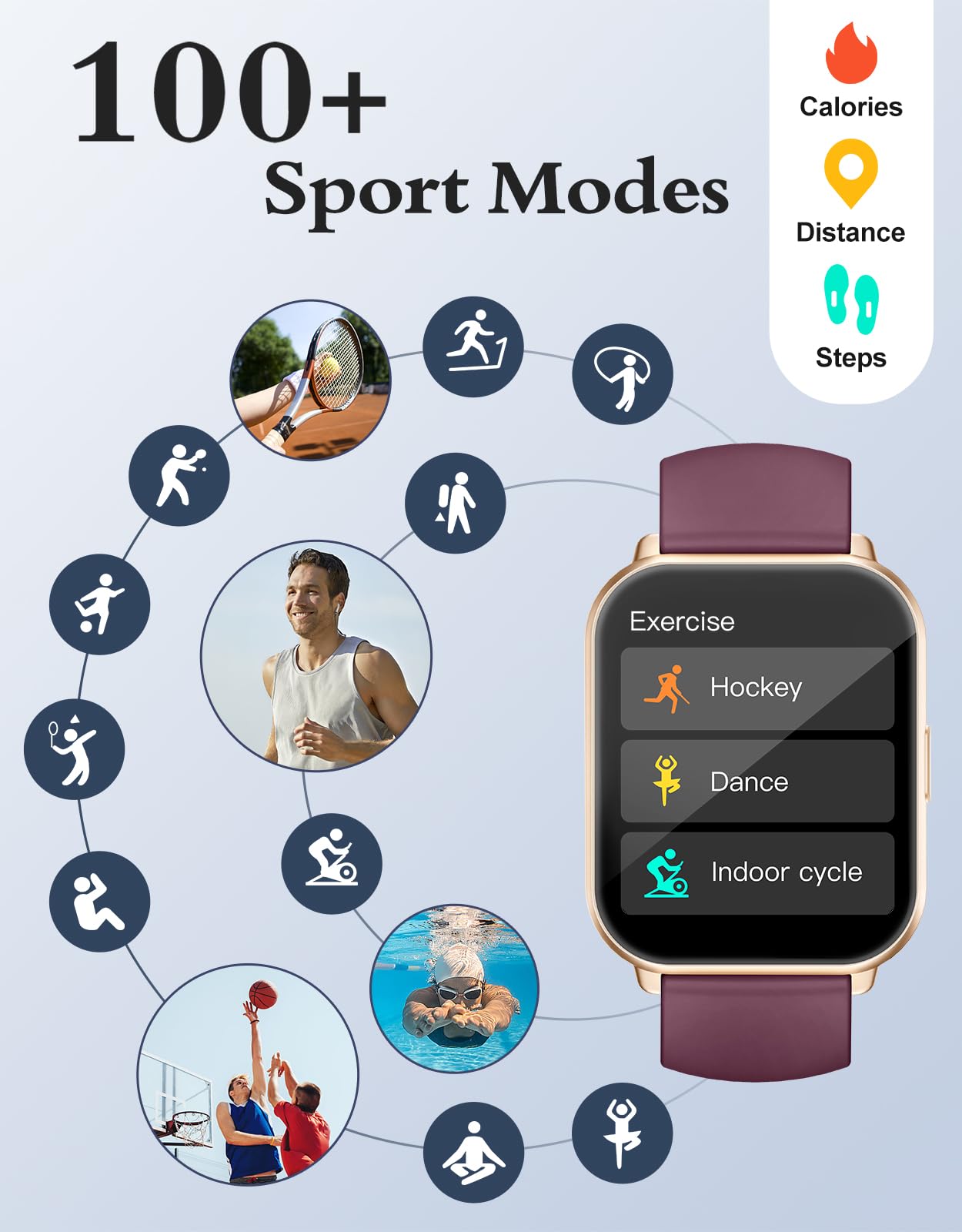 RUIMEN Smart Watches for Men Women (Answer/Make Calls, 2 Bands Included), 1.8" Smartwatch for iOS/Android Phones, Fitness Tracker Heart Rate/Sleep Monitor Digital Watch Waterproof Purple