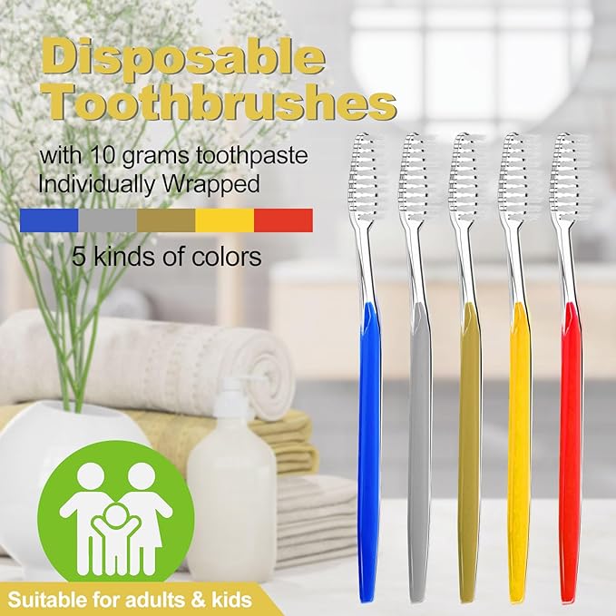 Disposable Toothbrushes with Toothpaste Individually Wrapped 5 Colors Bulk Toothbrush and Toothpaste 10g for Homeless,Shelter,Air Bnb/Hotel/Guest Apartment (30)