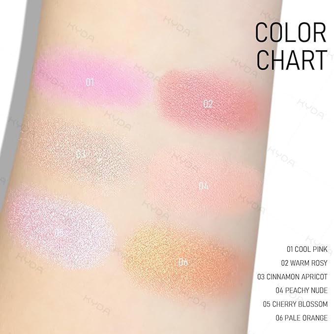 KYDA Pink Shimmer Blush, Gradient Cool Purplish Pink Color, Micro-fine Pearl Powder Blush, Soft Buildable Cheek Color, Lightweight Smooth, Multiuse Blusher Makeup Compact