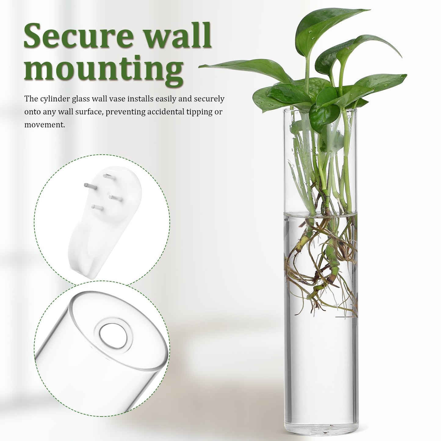 OKUMEYR Wall Hanging Vase Set 2pcs Large Cylinder Glass Propagation Station Hydroponic Plants Holder Indoor Hanging Terrarium Planter for Home Décor