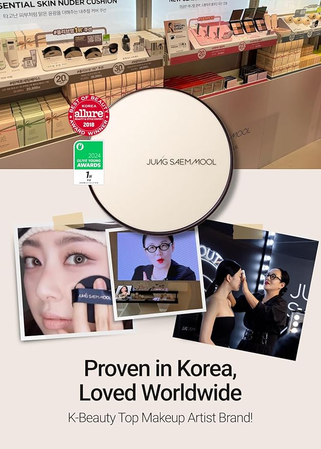 JUNG SAEM MOOL [ SPF ] Essential Skin Nuder Cushion (19 Light) | Refill Included (0.98 Fl Oz) | SPF50 Broad Spectrum | Natural Finish | Makeup Artist Brand