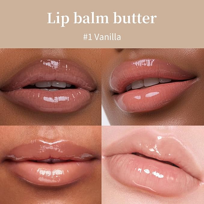 URQT Summer Special Lip Butter Balm, Hydrating, Nourishing & Softening Lip Care with Natural Oils & Fruit Extracts, Long-Lasting Moisture, Non-Sticky Shine, Soften Dry Lips Lip Care (#1 Vanilla)
