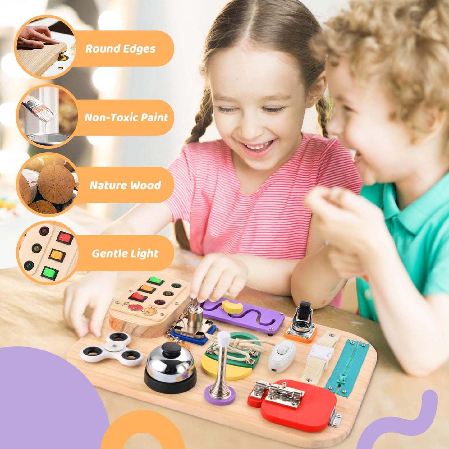 Potatomato Montessori Busy Board - Wooden Sensory Toys for Toddlers for 1 2 3 4 Years -Activity Board Toys for Fine Motor Skills - Educational Fidget Toys for Boy & Girl - Birthday Gifts