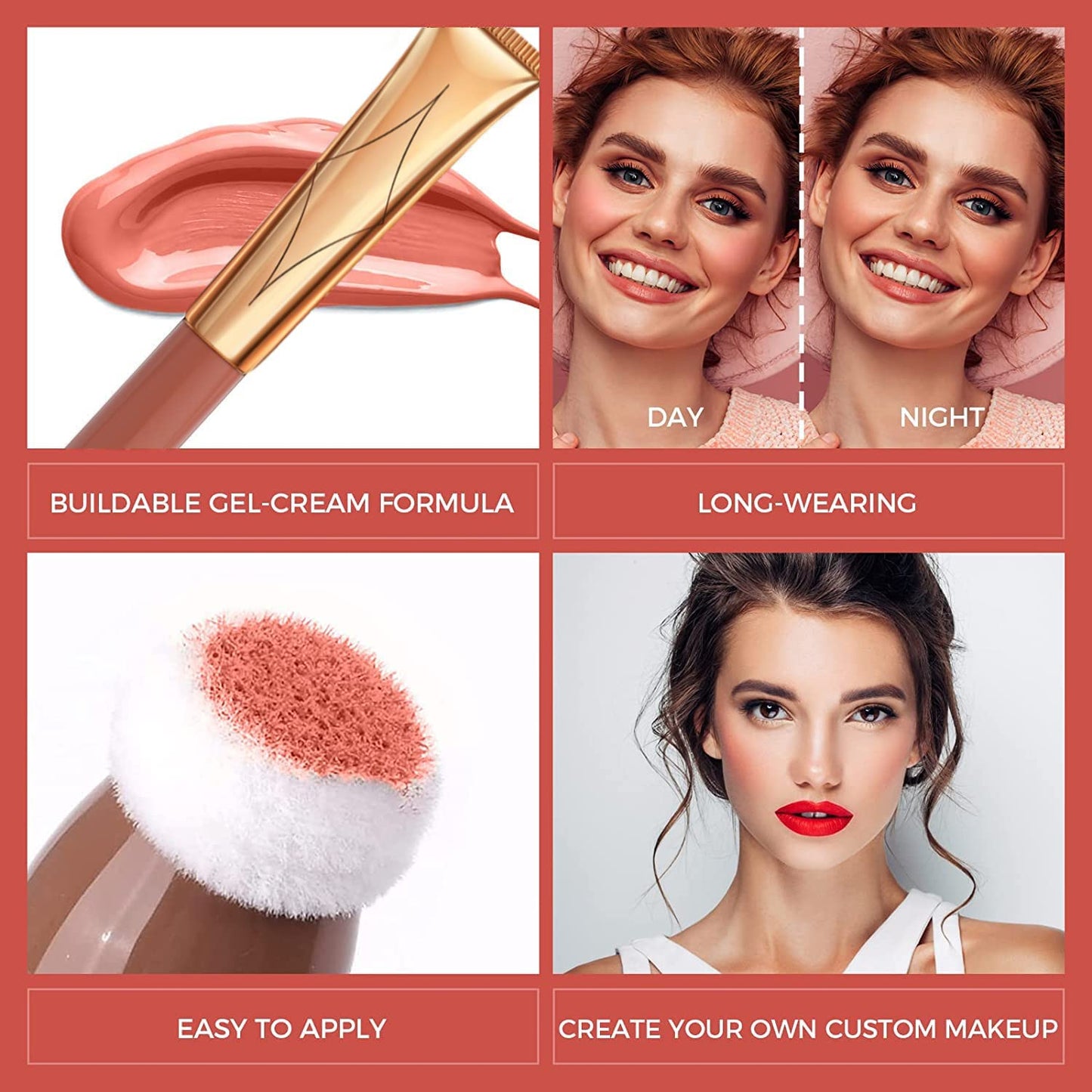 Liquid Blush Beauty Wand, Cream Blush Stick,Face Concealer Contouring Shaping,Long Lasting & Smooth Natural Matte Finish,with Cushion Applicator Attached Easy to Blend.(02# Peach Pink)