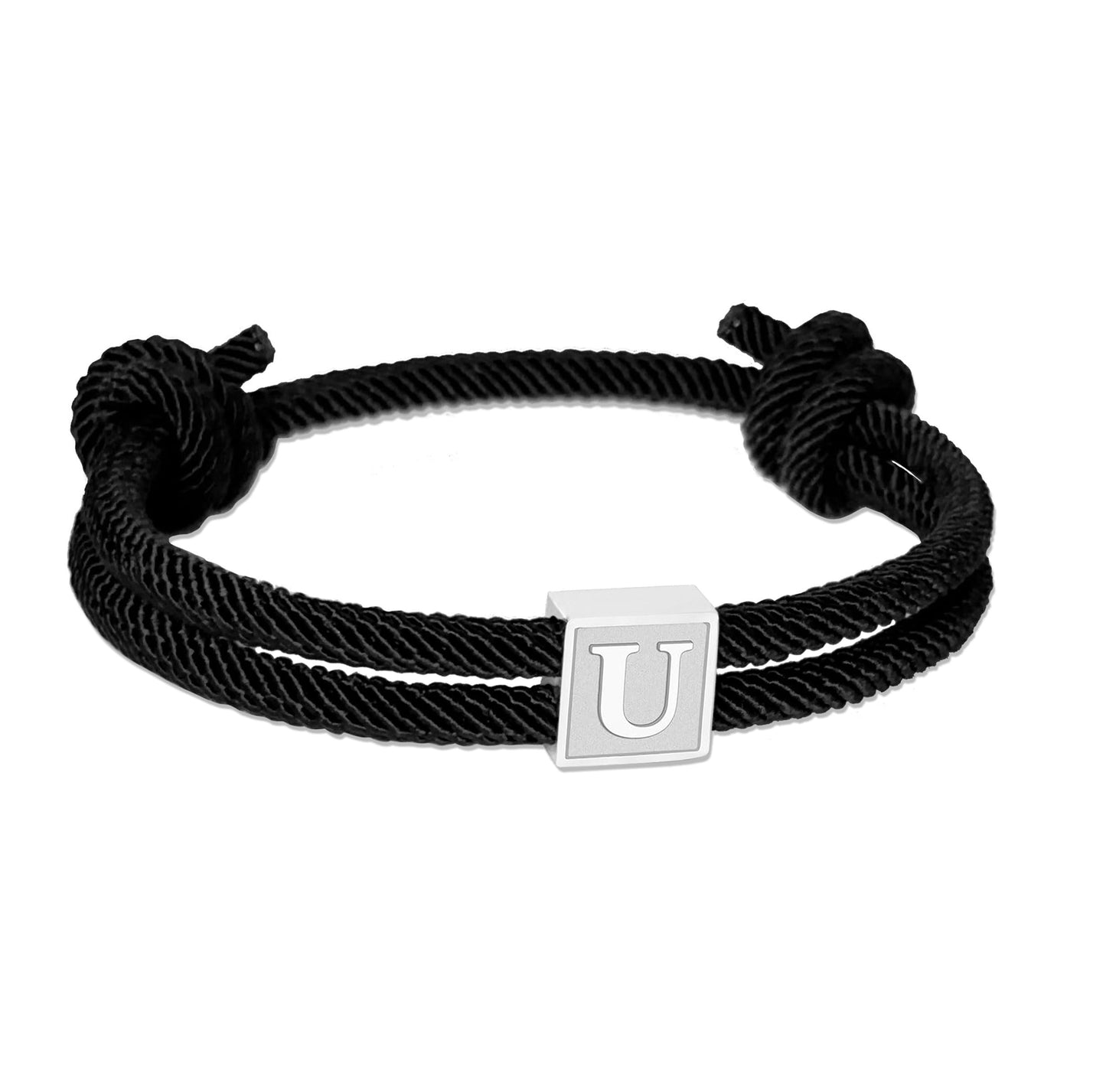 Valentines Day Gifts for Him,Rope Initial Bracelet for Men, Stainless Steel A-Z Letter Charm Bracelet, Handmade Braided Men Wrist Adjustable 7-13 Inches Alphabet Jewelry Gift For Men Women (letter U)
