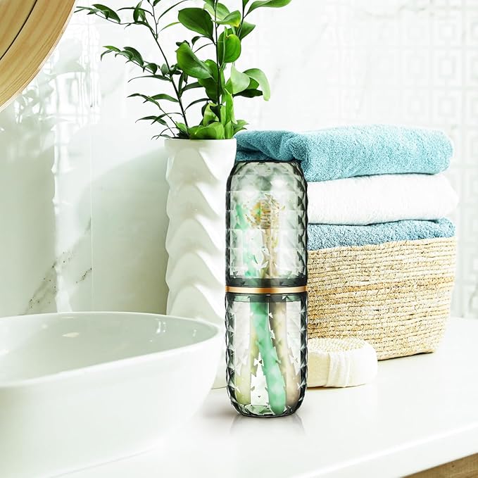 Garneck 2pccs Travel Toothbrush Holder with Cover Portable Double-Cup Mouthwash Cup Green Toothbrush Case Storage Container for Home Bathroom Trip School Camping Hotel
