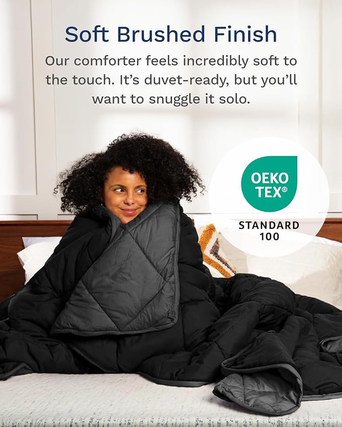 ViscoSoft Essentials Reversible Down Alternative Quilted Comforter with Corner Tabs–All-Season, Plush Microfiber Fill, Machine Washable (Black/Gray, Full)