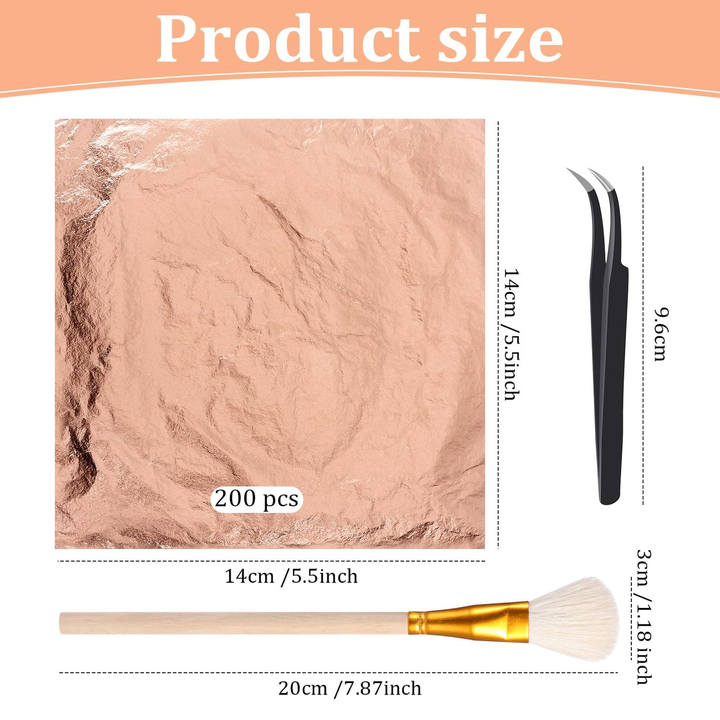 Cunhill 200 Pcs Gold Leaf Sheets for Art Foil Paper Leaf Art Foil Sheets Gilding Brush Thin Paper Craft for Painting Gilding Crafting Decoration,5.5 x 5.5 Inches (Rose Gold)