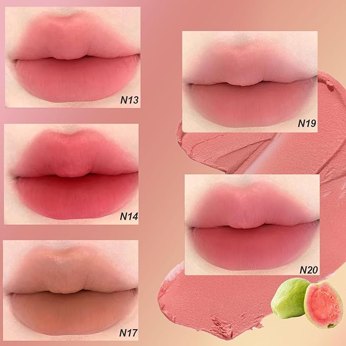 Cushion Lip Powder Cream, Matte Lip Cream - Long-Lasting & Smooth Skin, Non-Drying, Moisturizing Non-Fading Lipstick, CreaM Velvet Finish, Lightweight (N12 Nude apricot)