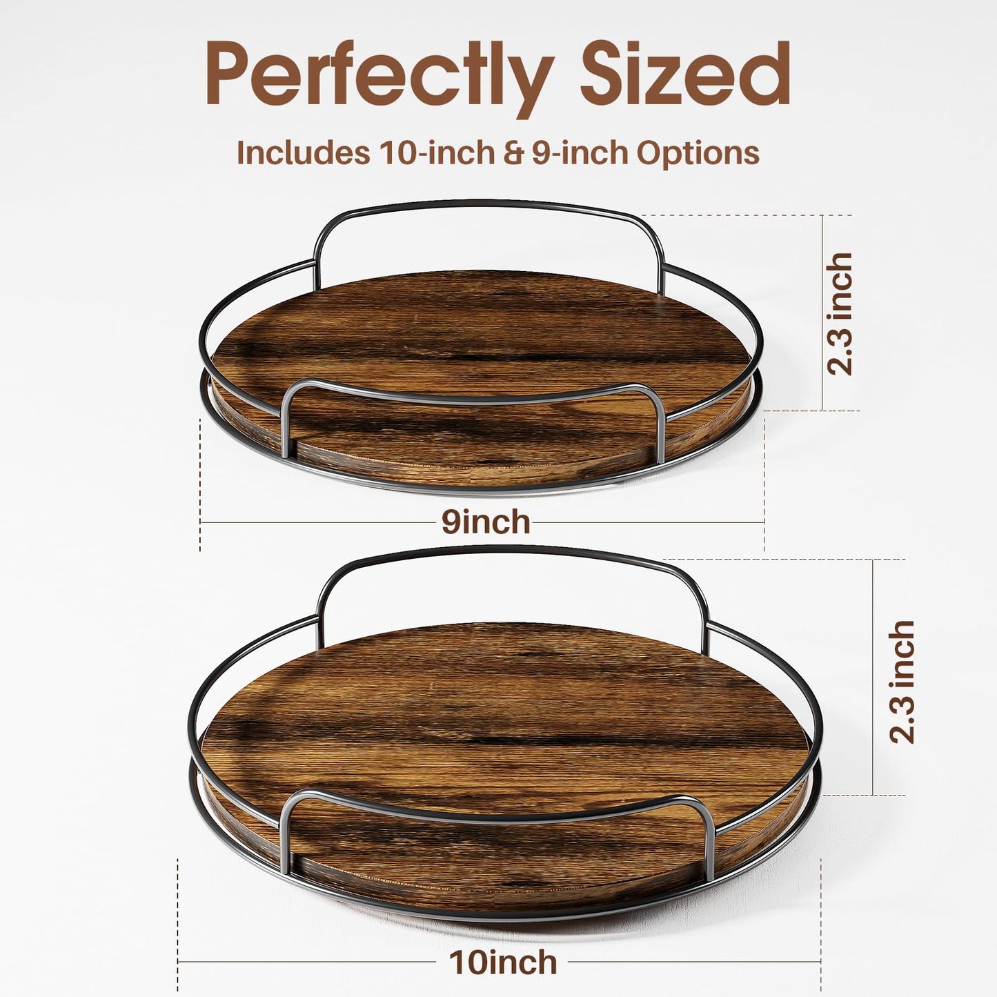 LAMU 2 Pack 9'' 10'' Lazy Susan Turntable Organizer for Table Top Cabinet, Wooden Lazy Susan for Kitchen, Pantry, Countertop, Bathroom Vanity, Spice Organization, Wood Decor