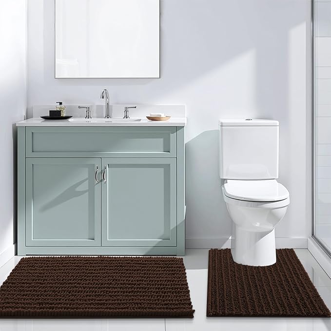 Arotive Luxury Chenille Bathroom Rug Mat, Extra Soft Thick Absorbent Shaggy Bath Rugs, Non-Slip Machine Wash Dry, Plush Bath Mats for Bathroom, Shower and Tub, 30x17, Brown