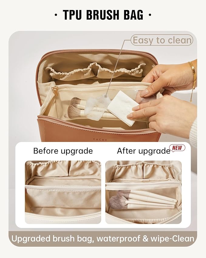 EACHY Travel Makeup Bag,Large Capacity Cosmetic Bags for Women,Waterproof Portable Pouch Open Flat Toiletry Bag Pattern Makeup Bag