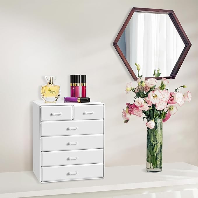 Sorbus Acrylic Makeup Organizer - Organization and Storage Case for Cosmetics Make Up & Jewelry - Large Makeup Organizer for Vanity, Bathroom, College Dorm, Closet, Desk (4 Large, 2 Small Drawers)