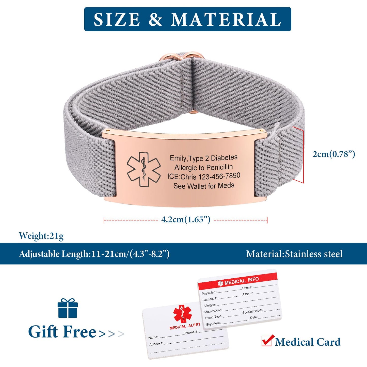 Medical Alert Id Bracelet for Women, No Needle or Bp This Arm Medical Alert Bracelets for Women Men Patients Stainless Steel Emergency Bracelets Wristband,Personalized Mens Life Health Alert Bracelet